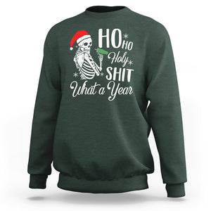 Skeleton Christmas Sweatshirt Ho Ho Holy Shit What A Year Funny Boujee Xmas Vibe TS02 Dark Forest Green Printyourwear