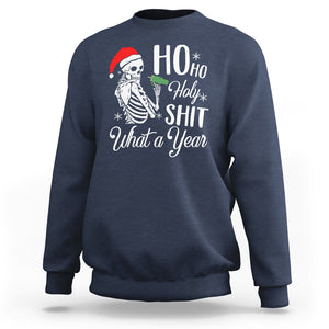 Skeleton Christmas Sweatshirt Ho Ho Holy Shit What A Year Funny Boujee Xmas Vibe TS02 Navy Printyourwear