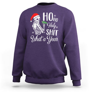 Skeleton Christmas Sweatshirt Ho Ho Holy Shit What A Year Funny Boujee Xmas Vibe TS02 Purple Printyourwear