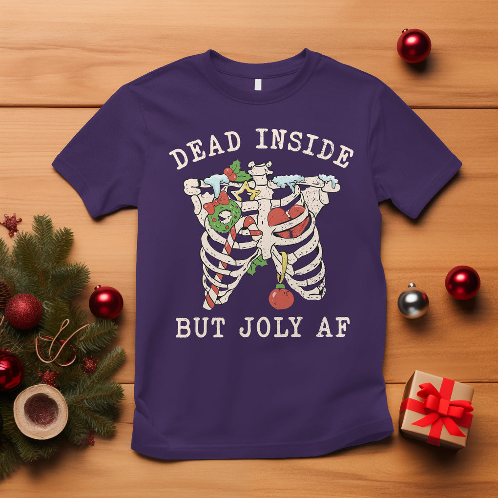 Skeleton Christmas T Shirt Dead Inside But Jolly AF Xmas Vibe TS02 Purple Printyourwear