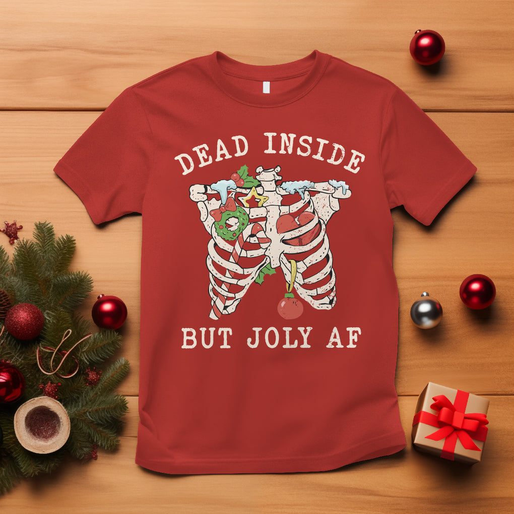 Skeleton Christmas T Shirt Dead Inside But Jolly AF Xmas Vibe TS02 Red Printyourwear