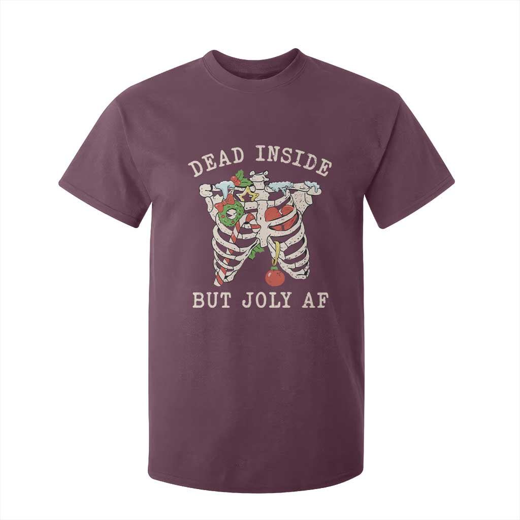 Skeleton Christmas T Shirt For Kid Dead Inside But Jolly AF Xmas Vibe TS02 Maroon Print Your Wear