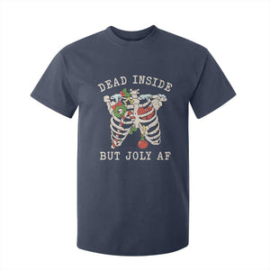 Skeleton Christmas T Shirt For Kid Dead Inside But Jolly AF Xmas Vibe TS02 Navy Print Your Wear