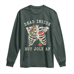 Skeleton Christmas Long Sleeve Shirt Dead Inside But Jolly AF Xmas Vibe TS02 Dark Forest Green Print Your Wear