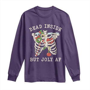 Skeleton Christmas Long Sleeve Shirt Dead Inside But Jolly AF Xmas Vibe TS02 Purple Print Your Wear