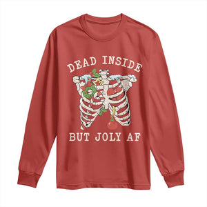 Skeleton Christmas Long Sleeve Shirt Dead Inside But Jolly AF Xmas Vibe TS02 Red Print Your Wear