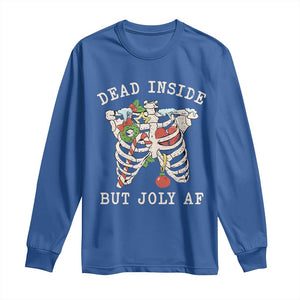 Skeleton Christmas Long Sleeve Shirt Dead Inside But Jolly AF Xmas Vibe TS02 Royal Blue Print Your Wear