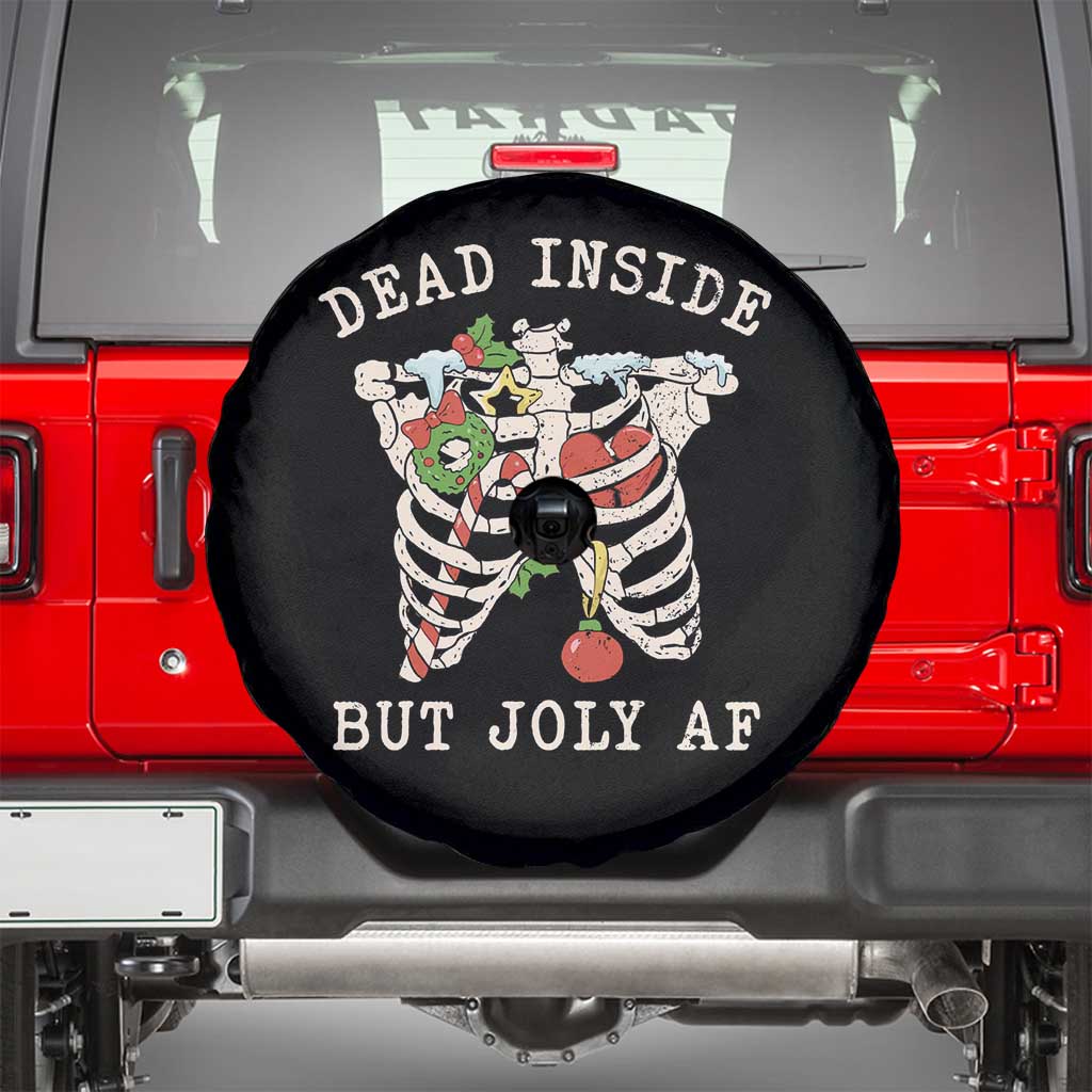 Skeleton Christmas Spare Tire Cover Dead Inside But Jolly AF Xmas Vibe TS02 Black Print Your Wear