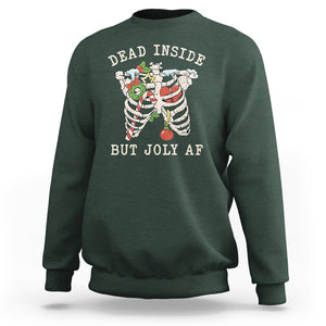 Skeleton Christmas Sweatshirt Dead Inside But Jolly AF Xmas Vibe TS02 Dark Forest Green Printyourwear