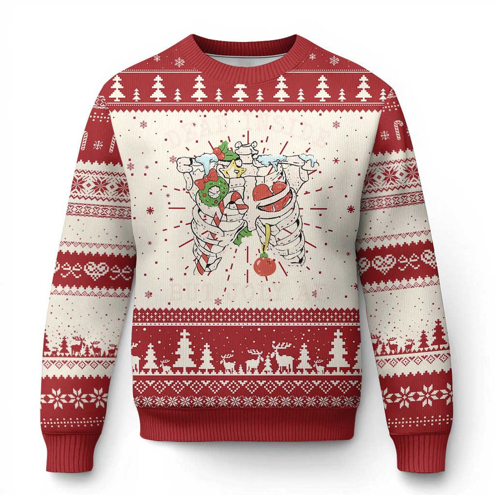 Skeleton Christmas Ugly Christmas Sweater Dead Inside But Jolly AF Xmas Vibe TS02 Red Print Your Wear
