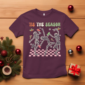 Dancing Skeleton Christmas T Shirt Tis The Season Retro Boujee Xmas Vibe TS02 Maroon Printyourwear