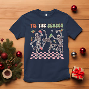 Dancing Skeleton Christmas T Shirt Tis The Season Retro Boujee Xmas Vibe TS02 Navy Printyourwear