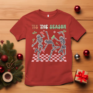 Dancing Skeleton Christmas T Shirt Tis The Season Retro Boujee Xmas Vibe TS02 Red Printyourwear