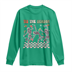 Dancing Skeleton Christmas Long Sleeve Shirt Tis The Season Retro Boujee Xmas Vibe TS02 Irish Green Print Your Wear