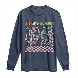 Dancing Skeleton Christmas Long Sleeve Shirt Tis The Season Retro Boujee Xmas Vibe TS02 Navy Print Your Wear