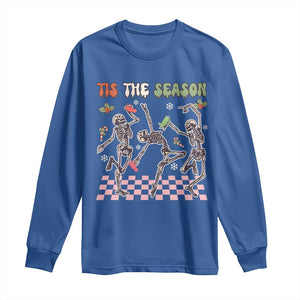 Dancing Skeleton Christmas Long Sleeve Shirt Tis The Season Retro Boujee Xmas Vibe TS02 Royal Blue Print Your Wear