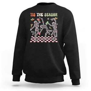 Dancing Skeleton Christmas Sweatshirt Tis The Season Retro Boujee Xmas Vibe TS02 Black Printyourwear