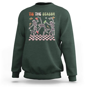 Dancing Skeleton Christmas Sweatshirt Tis The Season Retro Boujee Xmas Vibe TS02 Dark Forest Green Printyourwear