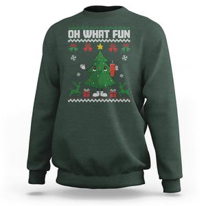 Ugly Christmas Sweatshirt Oh What Fun Boujee Christmas Tree Funny TS02 Dark Forest Green Printyourwear