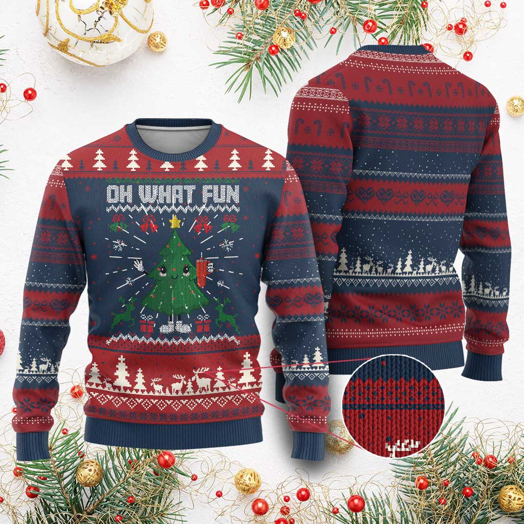 Retro Boujee Xmas Tree Ugly Christmas Sweater Oh What Fun TS02 Burgundy Print Your Wear