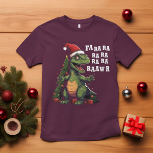 Dinosaur Christmas T Shirt Fa Ra Ra Ra Rawr Xmas Tree Santa Rex Lover TS02 Maroon Printyourwear