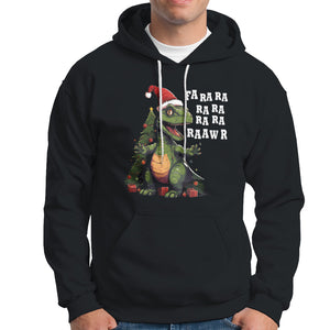 Dinosaur Christmas Hoodie Fa Ra Ra Ra Rawr Xmas Tree Santa Rex Lover TS02 Black Printyourwear