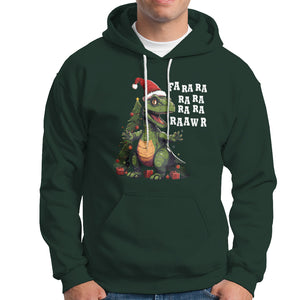 Dinosaur Christmas Hoodie Fa Ra Ra Ra Rawr Xmas Tree Santa Rex Lover TS02 Dark Forest Green Printyourwear