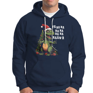 Dinosaur Christmas Hoodie Fa Ra Ra Ra Rawr Xmas Tree Santa Rex Lover TS02 Navy Printyourwear