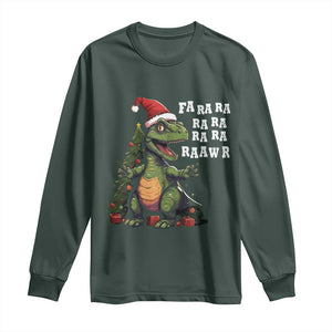 Dinosaur Christmas Long Sleeve Shirt Fa Ra Ra Ra Rawr Xmas Tree Santa Rex Lover TS02 Dark Forest Green Print Your Wear