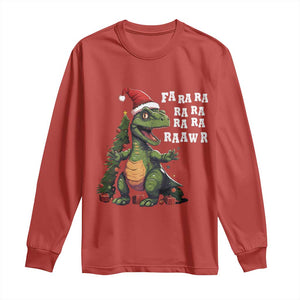 Dinosaur Christmas Long Sleeve Shirt Fa Ra Ra Ra Rawr Xmas Tree Santa Rex Lover TS02 Red Print Your Wear