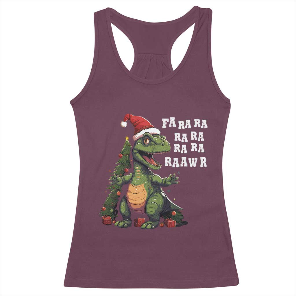 Dinosaur Christmas Racerback Tank Top Fa Ra Ra Ra Rawr Xmas Tree Santa Rex Lover TS02 Maroon Print Your Wear