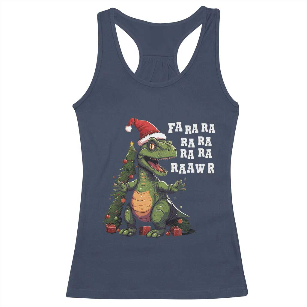 Dinosaur Christmas Racerback Tank Top Fa Ra Ra Ra Rawr Xmas Tree Santa Rex Lover TS02 Navy Print Your Wear