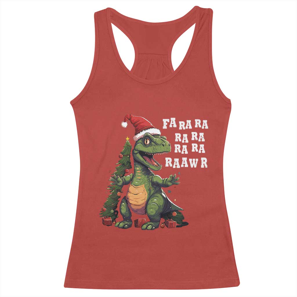 Dinosaur Christmas Racerback Tank Top Fa Ra Ra Ra Rawr Xmas Tree Santa Rex Lover TS02 Red Print Your Wear