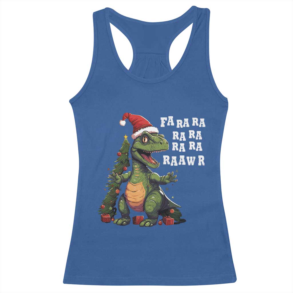 Dinosaur Christmas Racerback Tank Top Fa Ra Ra Ra Rawr Xmas Tree Santa Rex Lover TS02 Royal Blue Print Your Wear
