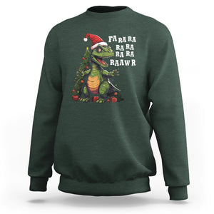 Dinosaur Christmas Sweatshirt Fa Ra Ra Ra Rawr Xmas Tree Santa Rex Lover TS02 Dark Forest Green Printyourwear