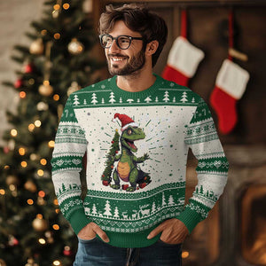 Dinosaur Christmas Ugly Christmas Sweater Fa Ra Ra Ra Rawr Xmas Tree Santa Rex Lover TS02 Green Print Your Wear