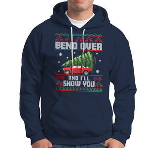 Funny Christmas Hoodie Bend Over And I'll Show You Merry Xmas Tree Ugly Sweater TS02 Navy Printyourwear