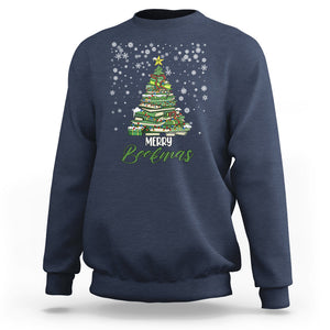 Reading Christmas Sweatshirt Merry Bookmas Books Pine Xmas Tree Funny TS02 Navy Printyourwear