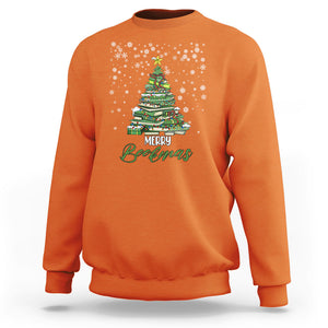 Reading Christmas Sweatshirt Merry Bookmas Books Pine Xmas Tree Funny TS02 Orange Printyourwear