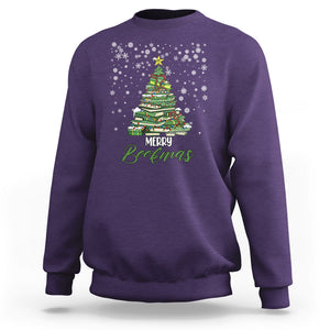 Reading Christmas Sweatshirt Merry Bookmas Books Pine Xmas Tree Funny TS02 Purple Printyourwear