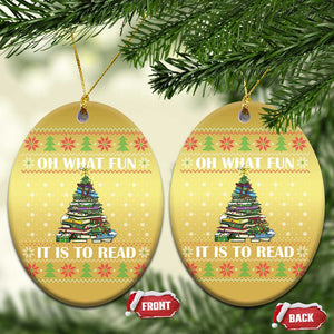 Reading Christmas Christmas Ornament Oh What Fun It Is To Read Books Xmas Tree Funny Ugly Sweater TS02 Oval Gold Print Your Wear