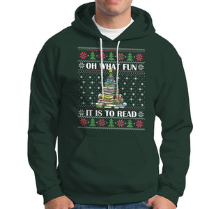 Reading Christmas Hoodie Oh What Fun It Is To Read Books Xmas Tree Funny Ugly Sweater TS02 Dark Forest Green Printyourwear