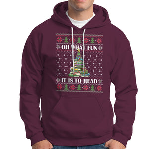 Reading Christmas Hoodie Oh What Fun It Is To Read Books Xmas Tree Funny Ugly Sweater TS02 Maroon Printyourwear