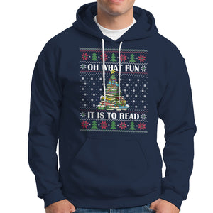 Reading Christmas Hoodie Oh What Fun It Is To Read Books Xmas Tree Funny Ugly Sweater TS02 Navy Printyourwear