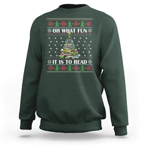 Reading Christmas Sweatshirt Oh What Fun It Is To Read Books Xmas Tree Funny Ugly Sweater TS02 Dark Forest Green Printyourwear