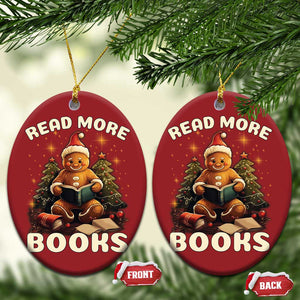 Reading Gingerbread Christmas Ornament Read More Books Funny Christmas Teacher Student Book Lovers TS02 Oval Red Print Your Wear