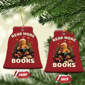 Reading Gingerbread Christmas Ornament Read More Books Funny Christmas Teacher Student Book Lovers TS02 Bell Flake Red Print Your Wear