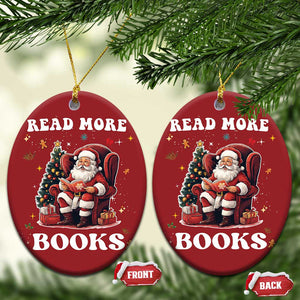 Santa Reading Lover Christmas Ornament Read More Books TS02 Oval Red Print Your Wear