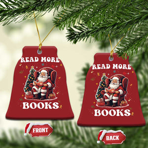 Santa Reading Lover Christmas Ornament Read More Books TS02 Bell Flake Red Print Your Wear