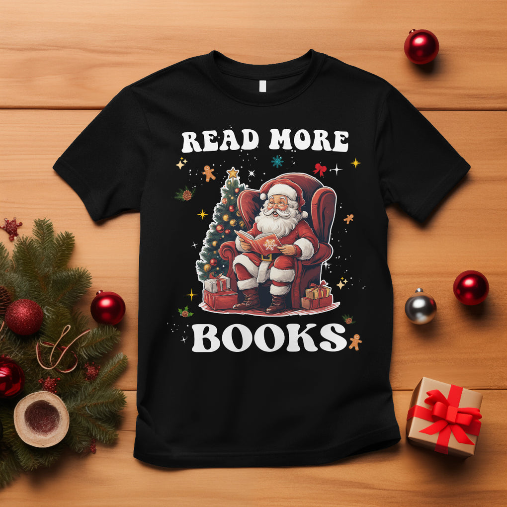 Reading Santa T Shirt Read More Books Funny Christmas Teacher Student Book Lovers TS02 Black Printyourwear